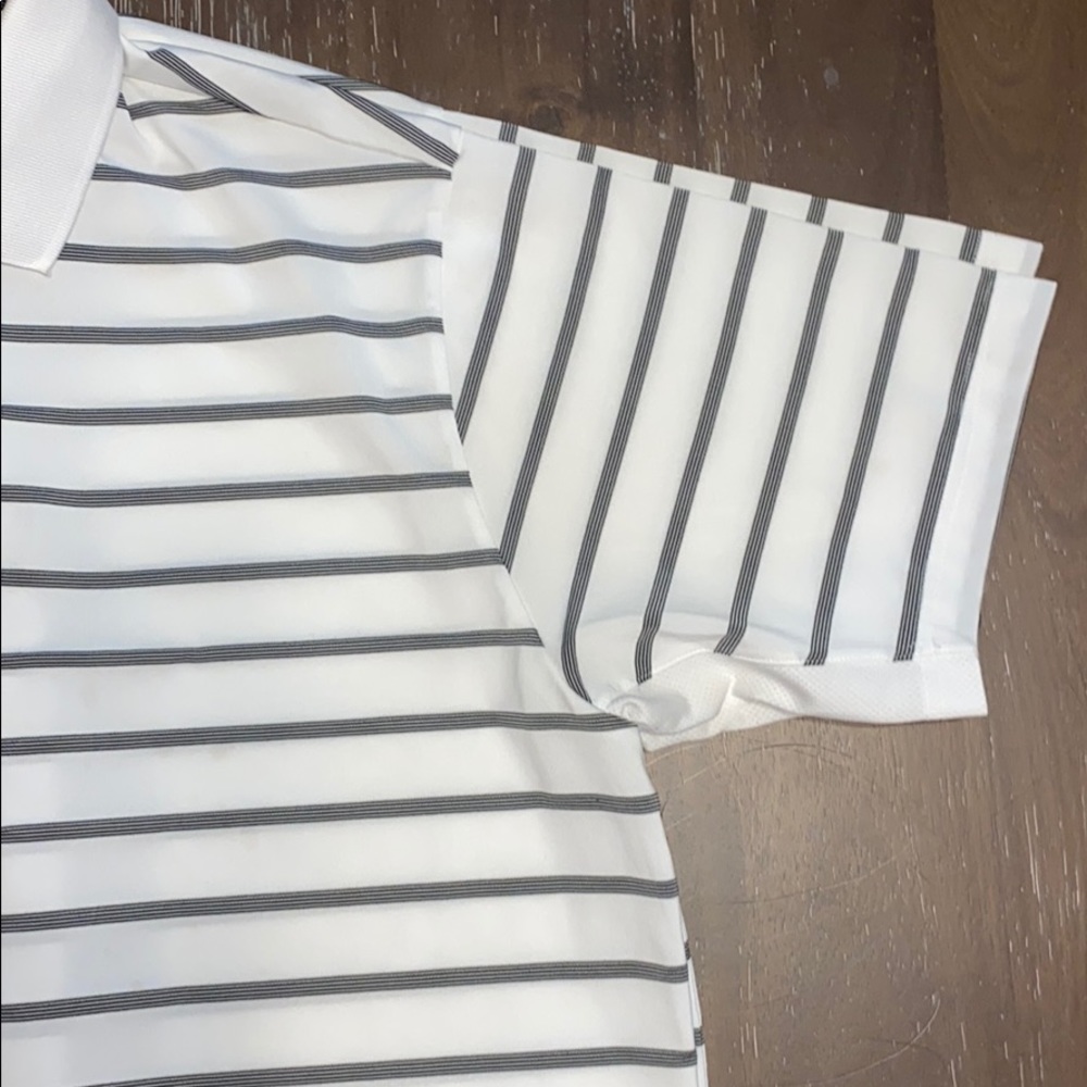 Adidas Clima cool white black stripes golf shirt L - Picture 4 of 5
